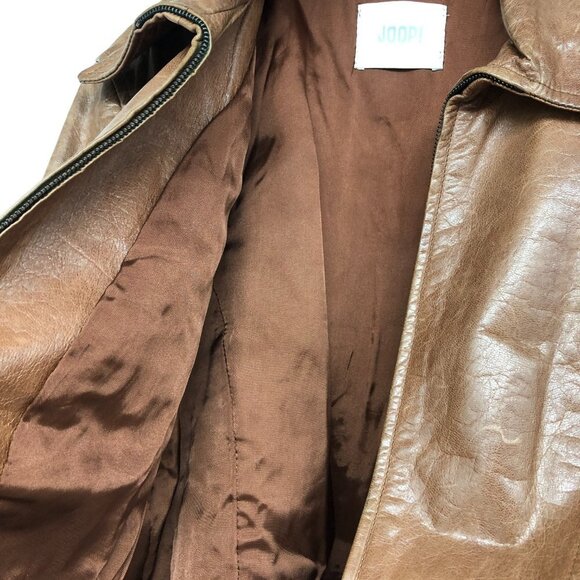 JOOP! Vintage European  warm Tan Brown Full Zip Leather Jacket - Picture 8 of 16